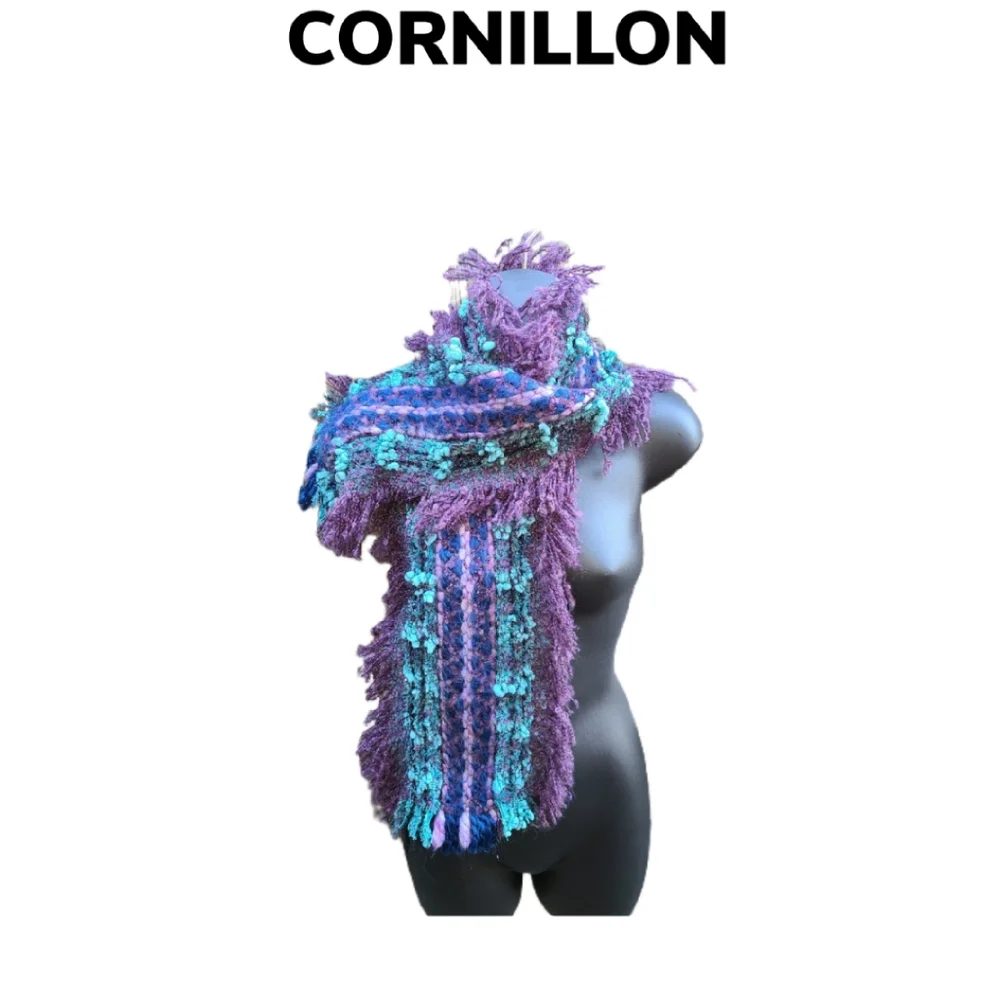 CORNILLON OBLONG WOOL BLEND FRINGED SCARF - Picture 2 of 6